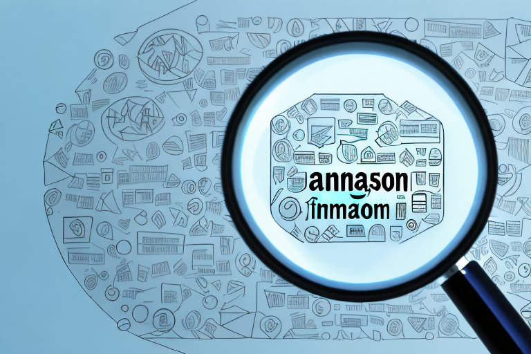 A magnifying glass hovering over a computer screen displaying an amazon webpage