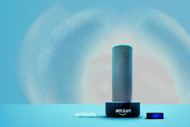 An amazon alexa device with sound waves emanating from it