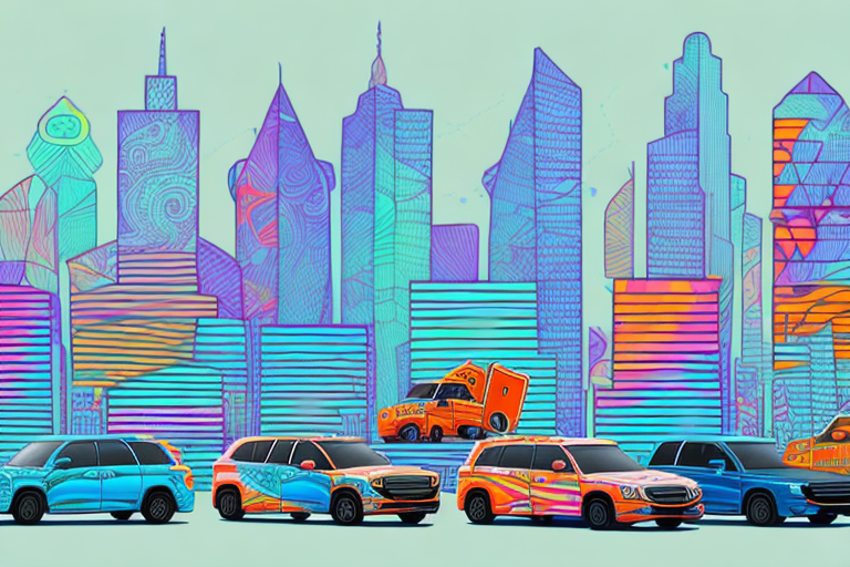 A fleet of vehicles wrapped in colorful