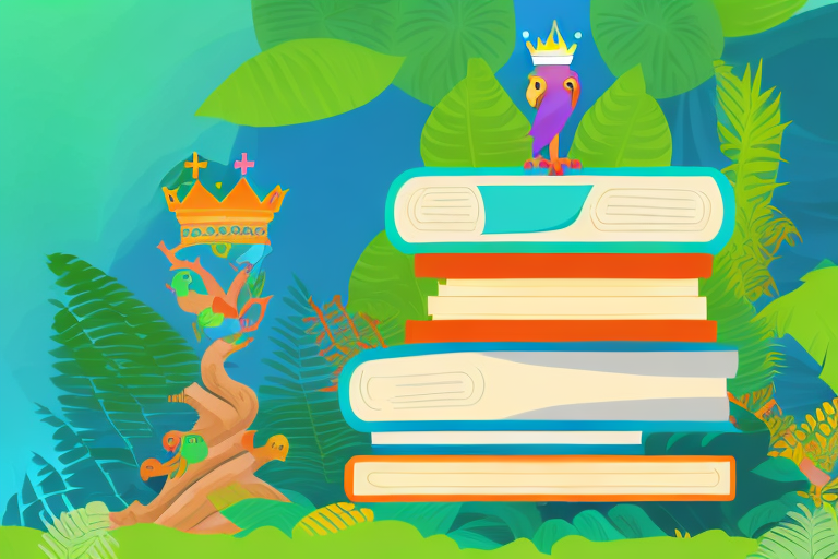 A stack of books with a crown on top