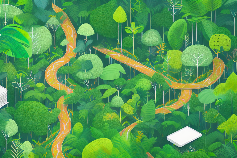 A symbolic representation of amazon's jungle-like environment with various advertising billboards as trees