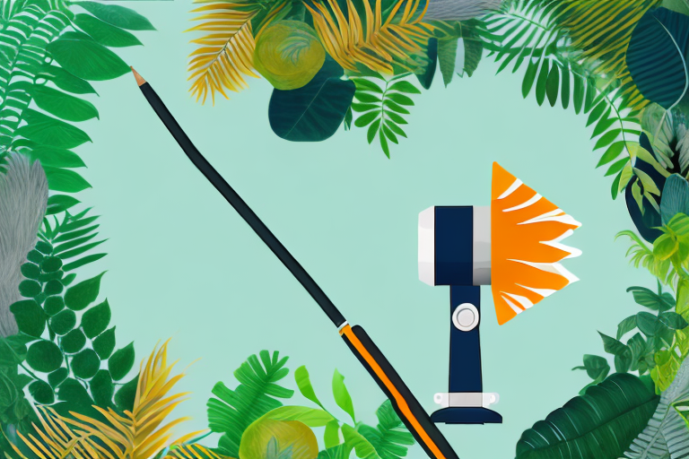 A symbolic representation of the amazon jungle with various creative tools and campaign elements such as a megaphone