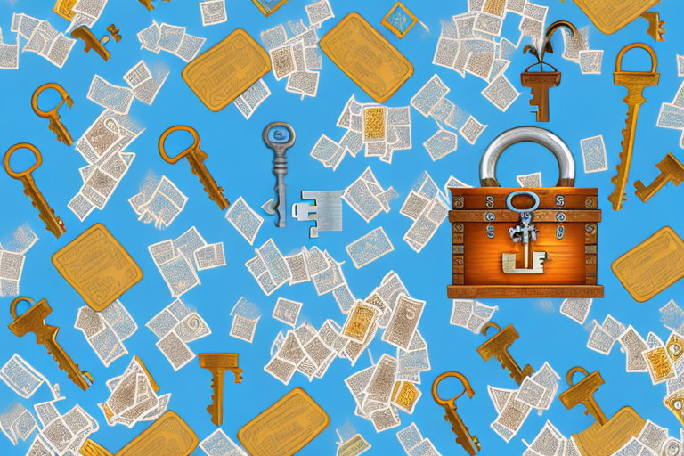 A key unlocking a treasure chest overflowing with various discount tags