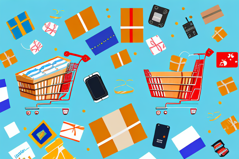 A shopping cart filled with various items like electronics