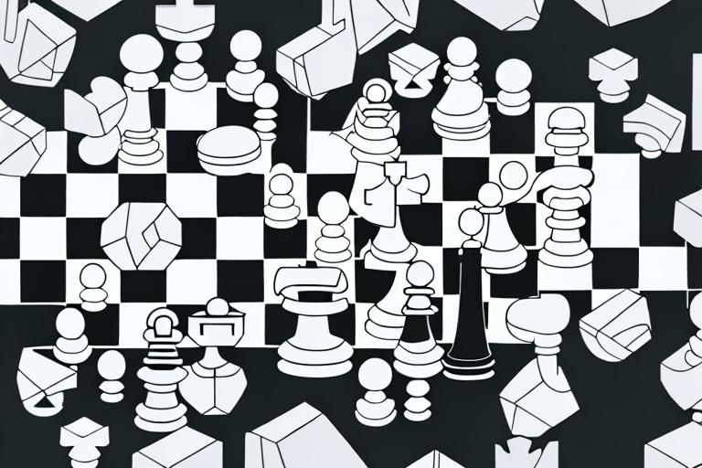 A chessboard with chess pieces shaped like amazon product boxes