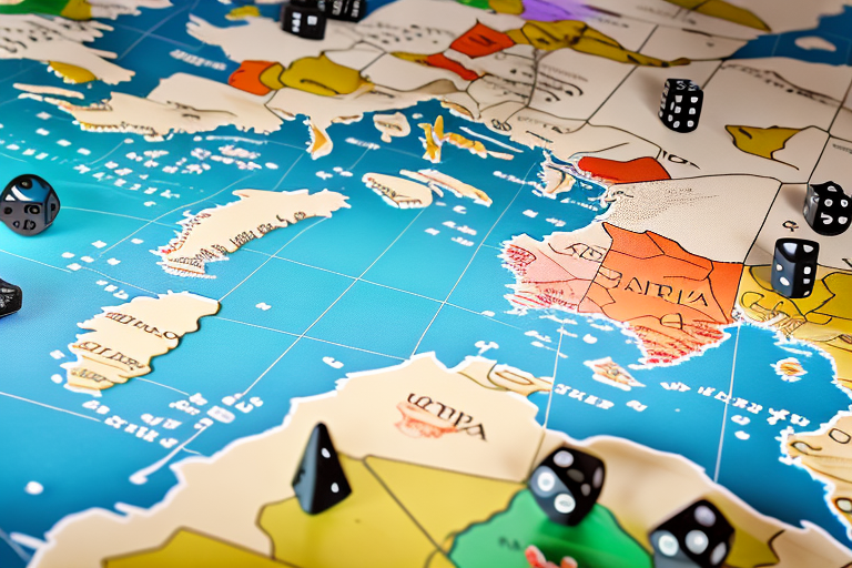 The campaign north africa board game spread out with dice and game pieces