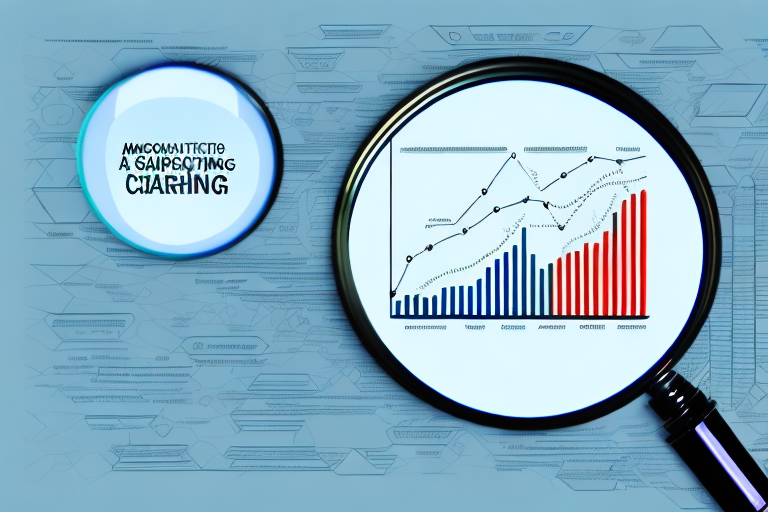 A magnifying glass focusing on a computer screen displaying a bar chart showing the growth of amazon ad campaigns