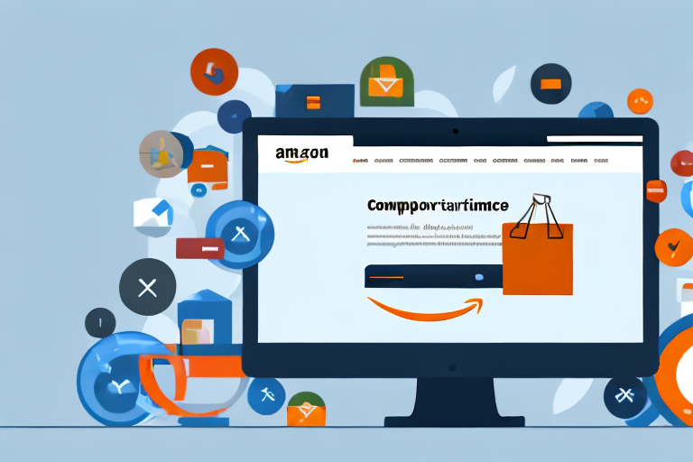 A computer screen showing the amazon website interface with various elements like a shopping cart