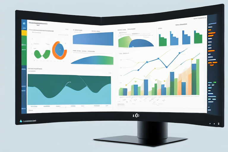 A computer monitor displaying a dashboard with various graphs and charts