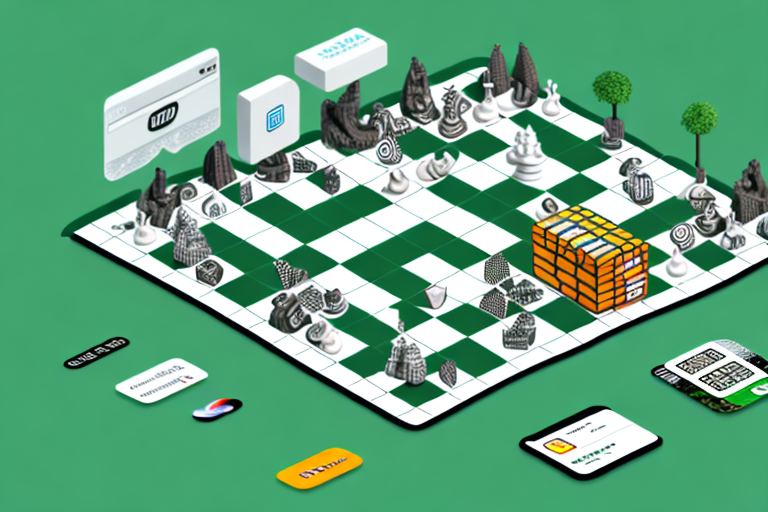 A giant chessboard with symbolic e-commerce items such as a shopping cart