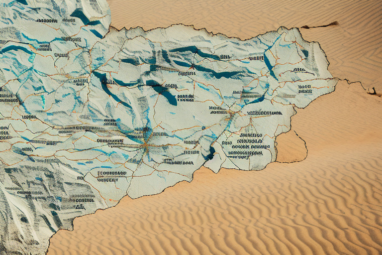 The north african desert landscape with a detailed map