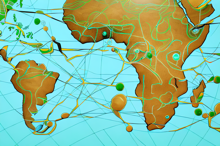 The african continent overlaid with an amazon rainforest motif