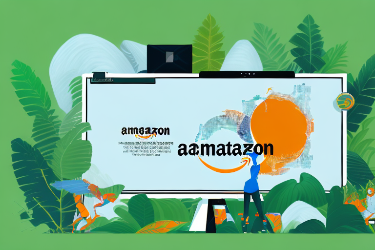 A symbolic representation of the amazon rainforest intertwined with marketing tools like a megaphone