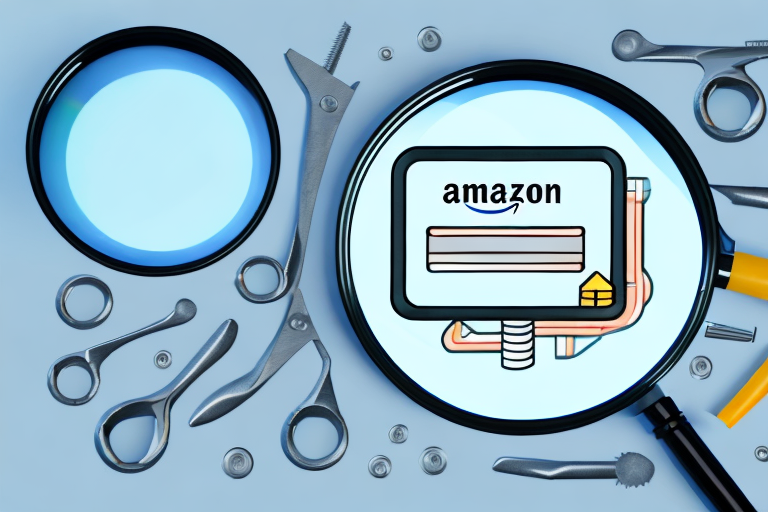 A magnifying glass hovering over a computer screen displaying a series of amazon ppc ads