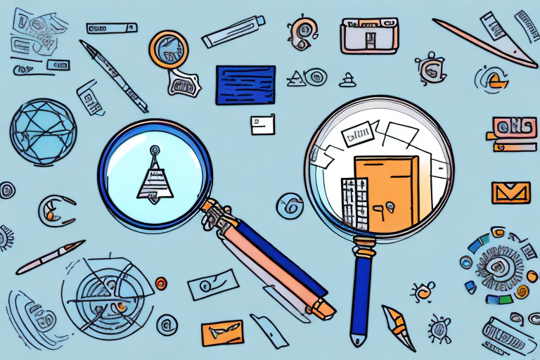 A magnifying glass hovering over a diverse array of product icons