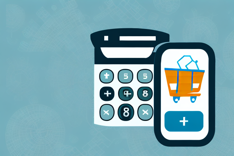 A calculator with various ecommerce symbols like shopping carts