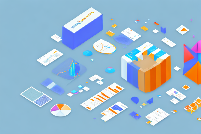 A collection of differently colored and sized bar graphs and pie charts