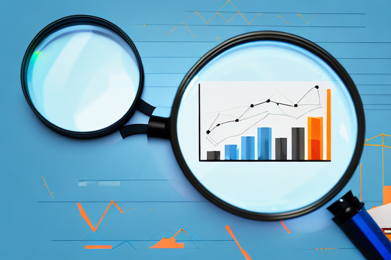 A magnifying glass focusing on a bar graph