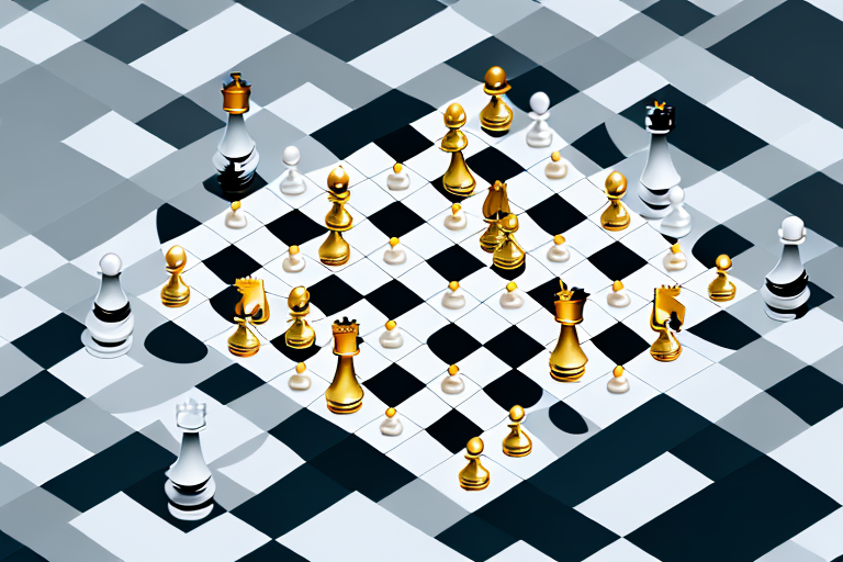 A strategic chessboard with amazon-themed pieces (such as boxes