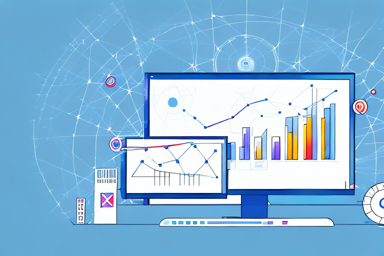 A high-tech computer system with multiple screens displaying graphs and charts