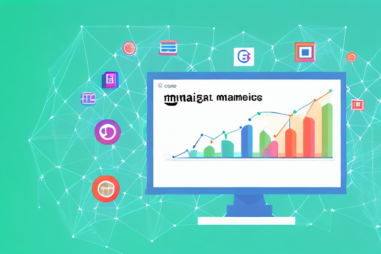 A computer with a graph of rising metrics on the screen