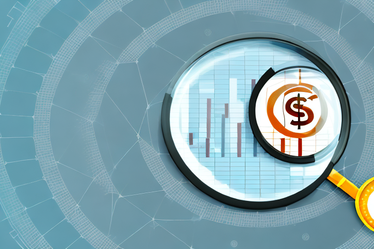 A magnifying glass hovering over a bar graph and pie chart representing amazon ppc data