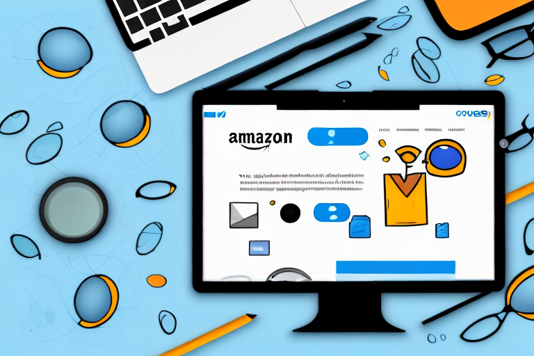 A computer screen showing an amazon product page with a magnifying glass hovering over a sponsored product