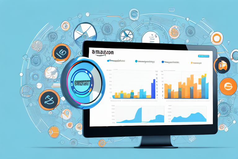 A computer displaying a digital marketing dashboard with various analytics