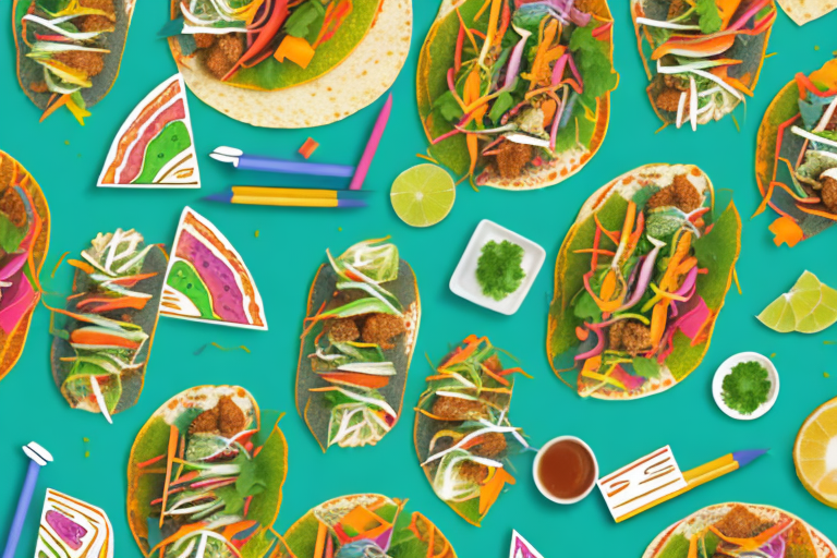 A variety of colorful tacos arranged in a bar graph style