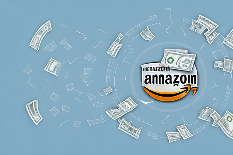 An amazon package surrounded by various financial symbols (like downward arrows and percentage signs) to represent the reduction of acos