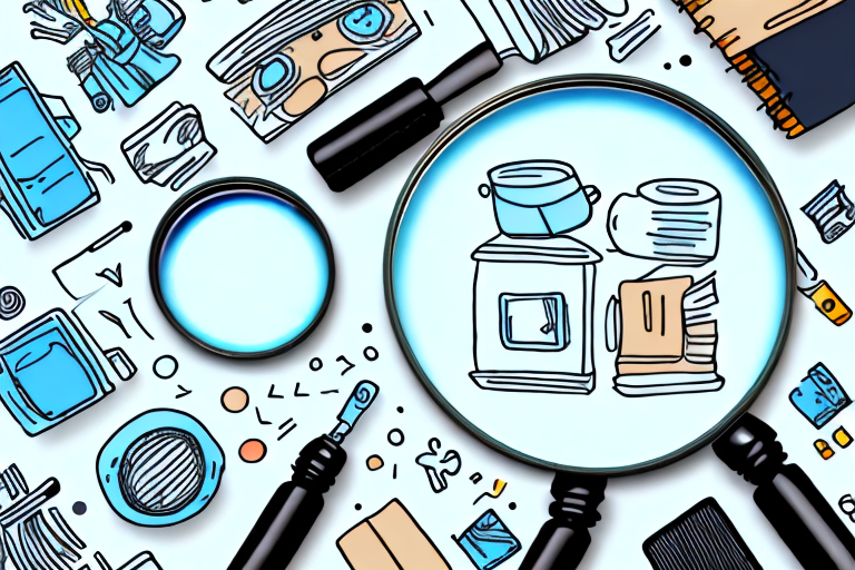 A magnifying glass hovering over a variety of products