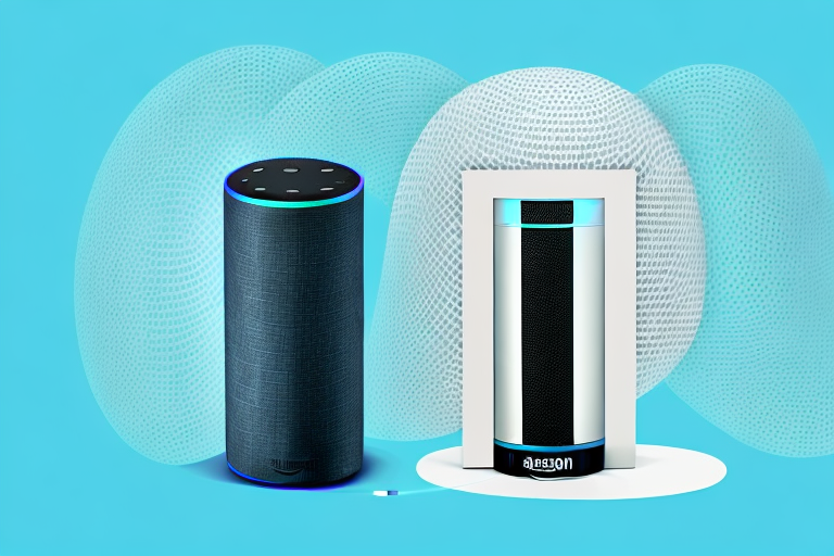 An amazon echo device with sound waves emanating from it