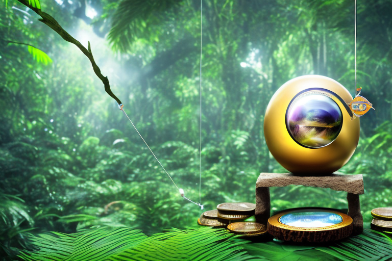 An amazon rainforest scene with symbolic elements such as a tightrope to represent balance (managing the campaign)