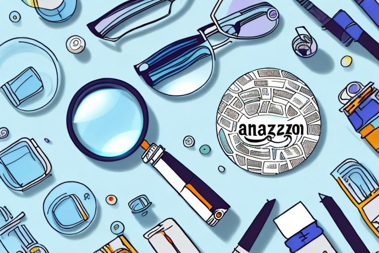 A magnifying glass hovering over a variety of different products