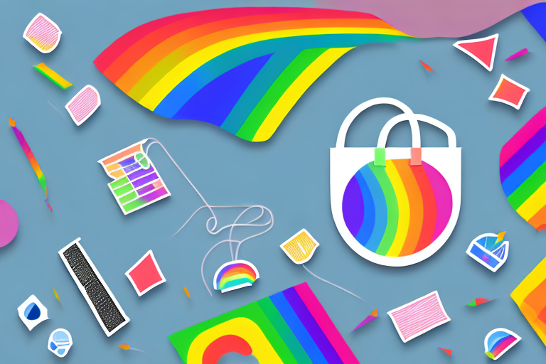 A computer mouse clicking on an image of a rainbow-colored sticker on a virtual shopping platform