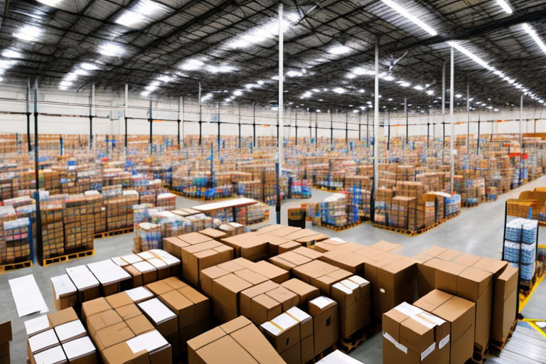 A warehouse filled with various types of products packed in boxes