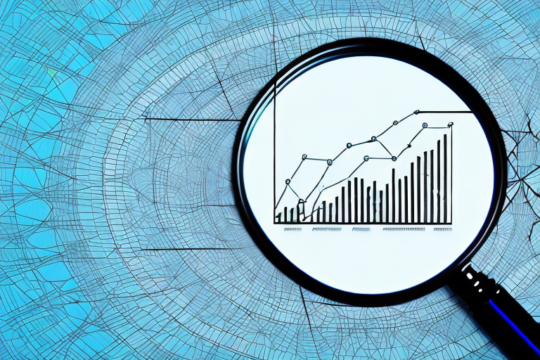 A magnifying glass focusing on a stylized graph depicting an upward trend