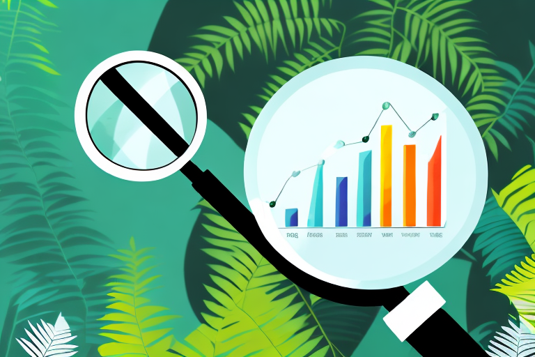 A magnifying glass highlighting a bar graph representing increasing impressions