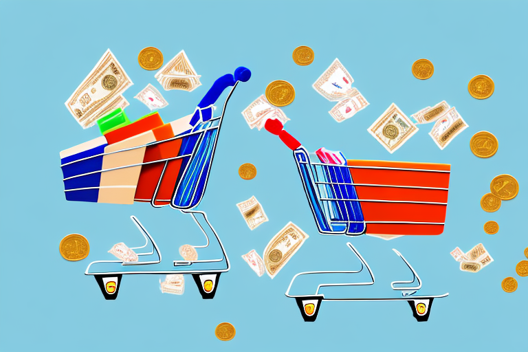 A shopping cart filled with various items