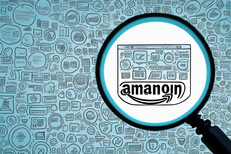 A magnifying glass focusing on a symbolic representation of amazon (like a parcel)