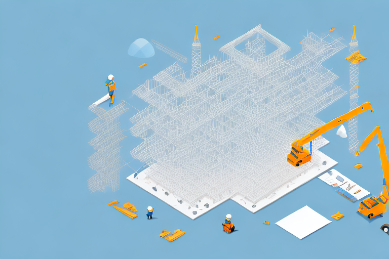 A construction-themed scene with various digital marketing tools