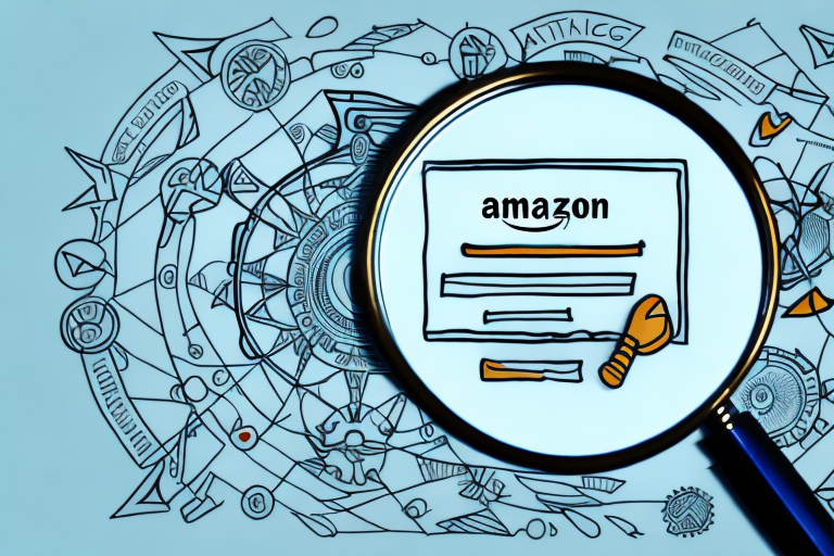 A magnifying glass hovering over a stylized representation of an amazon product page