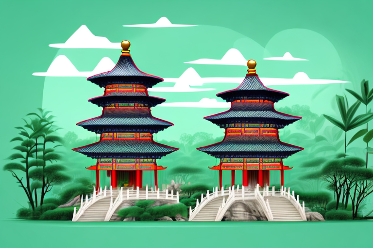 A fusion of a traditional chinese pagoda and an amazon rainforest