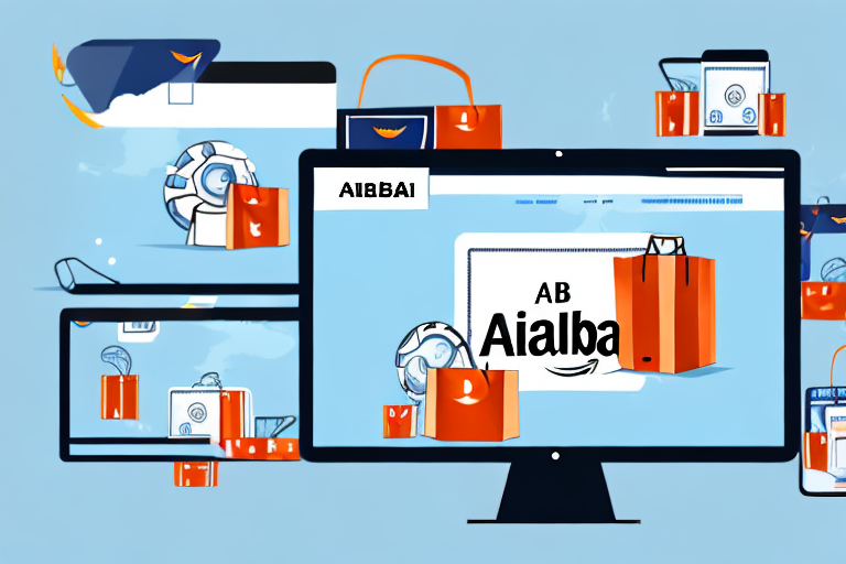 A computer screen showing the alibaba website with various products