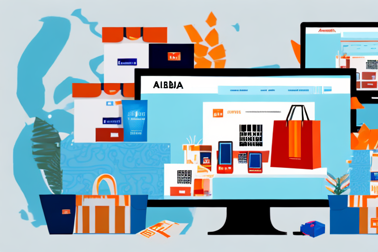 A computer screen displaying the alibaba website with various products