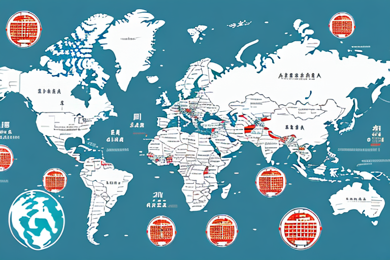 A global map connecting china and the usa with symbolic icons of a shopping cart (representing alibaba) on the china side and a delivery box (representing amazon) on the usa side