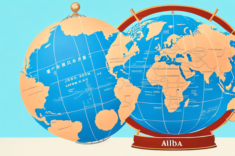 A globe showing a trade route from china to the us