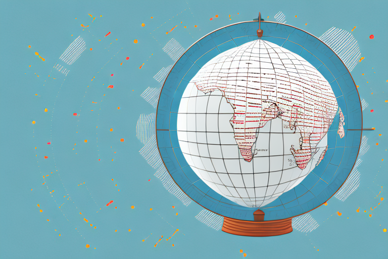 A globe with dotted lines connecting china (representing alibaba) and the united states (representing amazon)