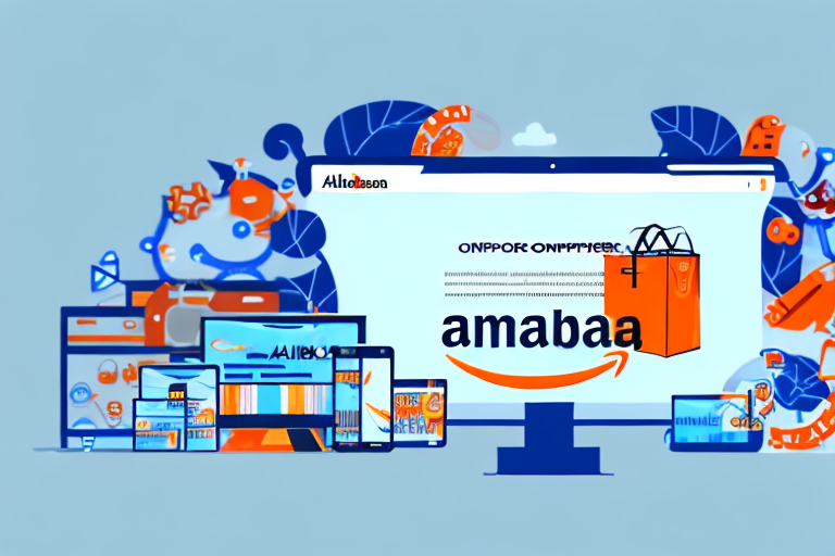 A computer screen showing the alibaba website on one side and the amazon website on the other