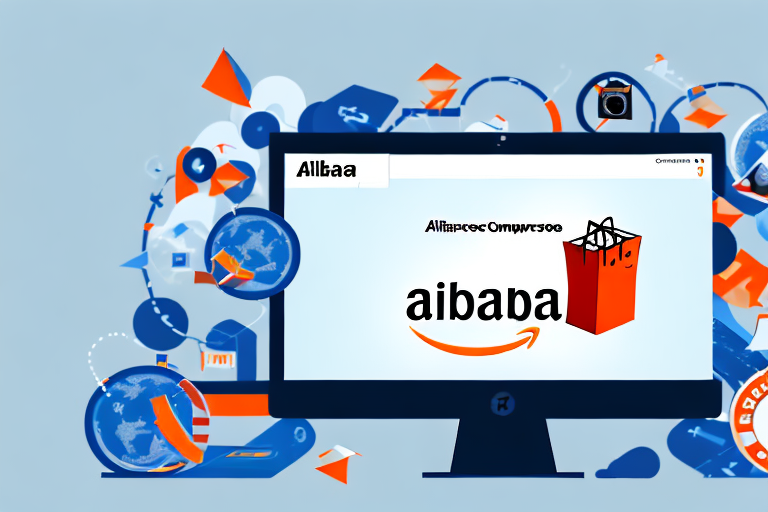 A computer screen displaying the alibaba website with various products